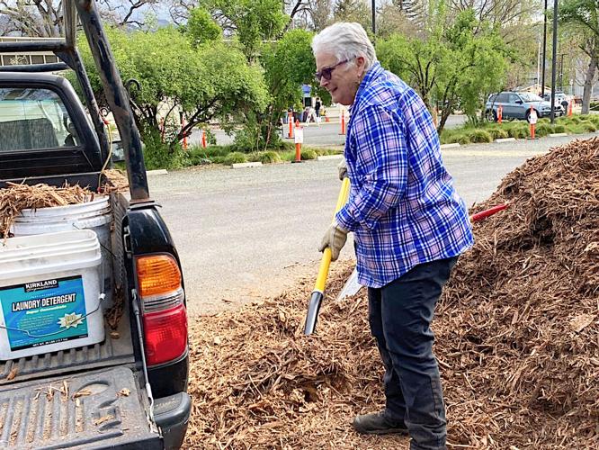 Person putting mulch in their truck